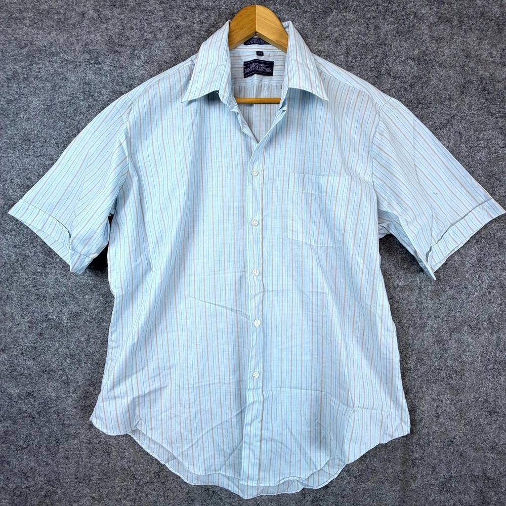 Vintage Mervyns Dress Shirt Mens 16.5 Blue White‎ Striped Short Sleeve Button Up